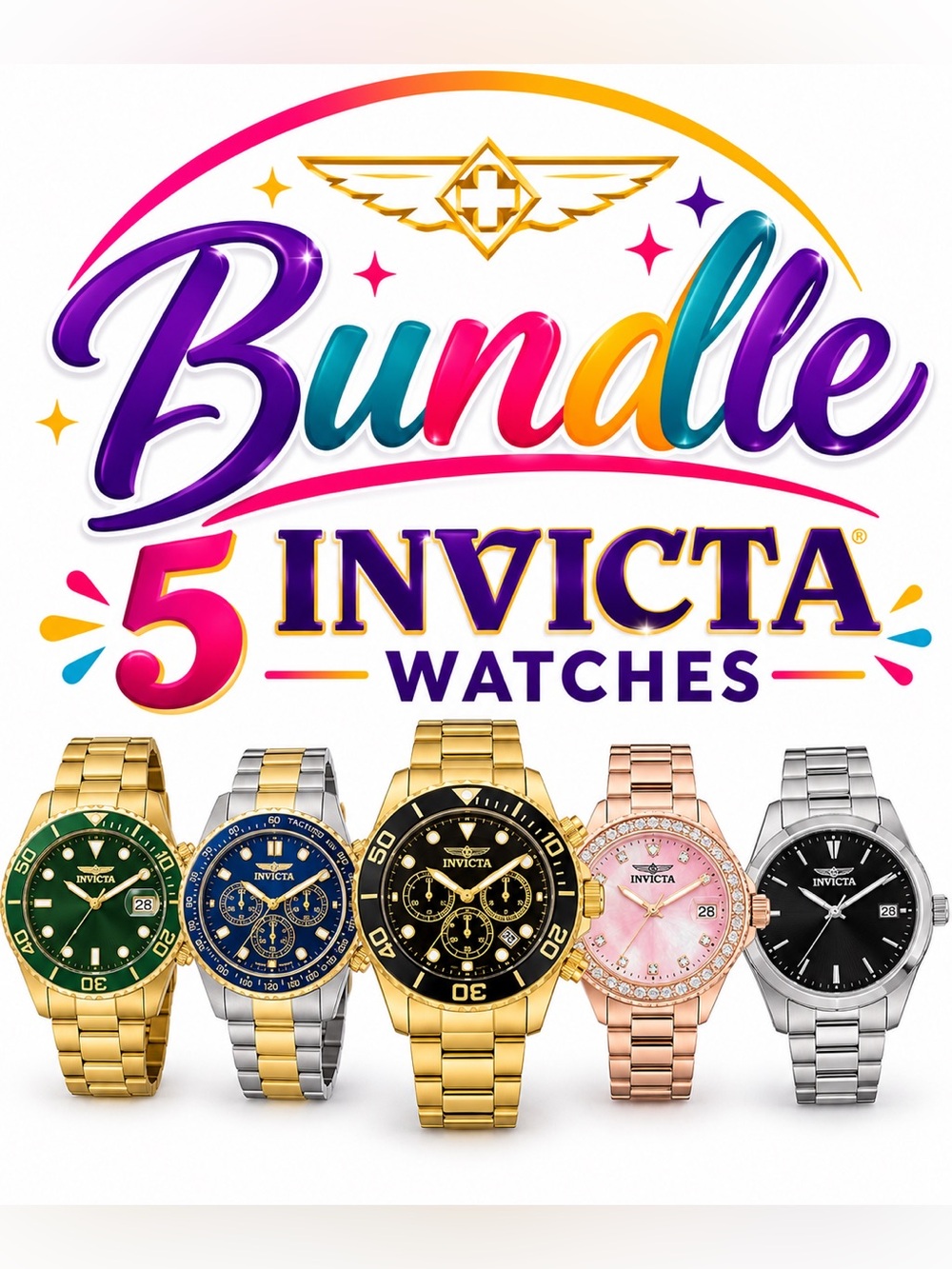 Bundle of 5 Brand New Invicta Watches with Box Included
